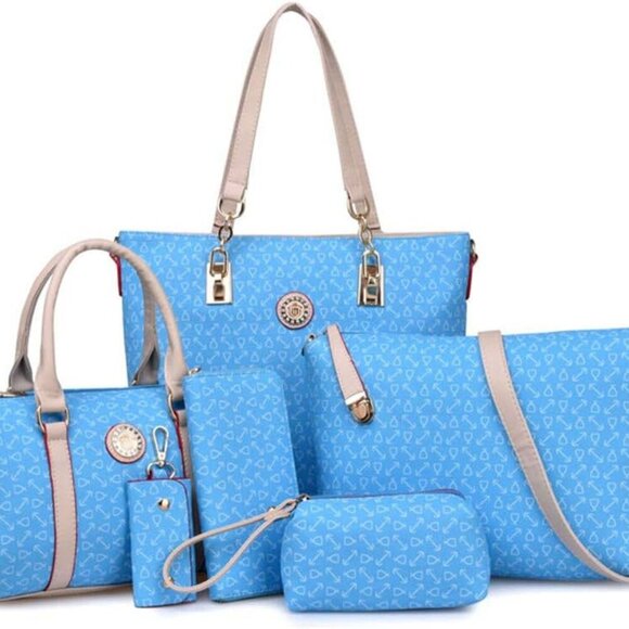 Women Handbag Set 6 Pcs PU Leather Tote Purse Set Multi-purpose Classic Shoulder - Picture 1 of 7
